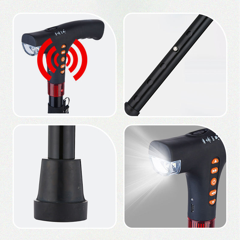 Smart Walking Stick for Seniors with LED Light, Radio & Emergency Alarm – Adjustable & Lightweight