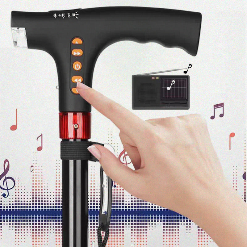 Smart Walking Stick for Seniors with LED Light, Radio & Emergency Alarm – Adjustable & Lightweight