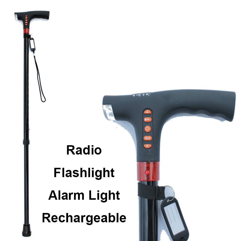 Smart Walking Stick for Seniors with LED Light, Radio & Emergency Alarm – Adjustable & Lightweight