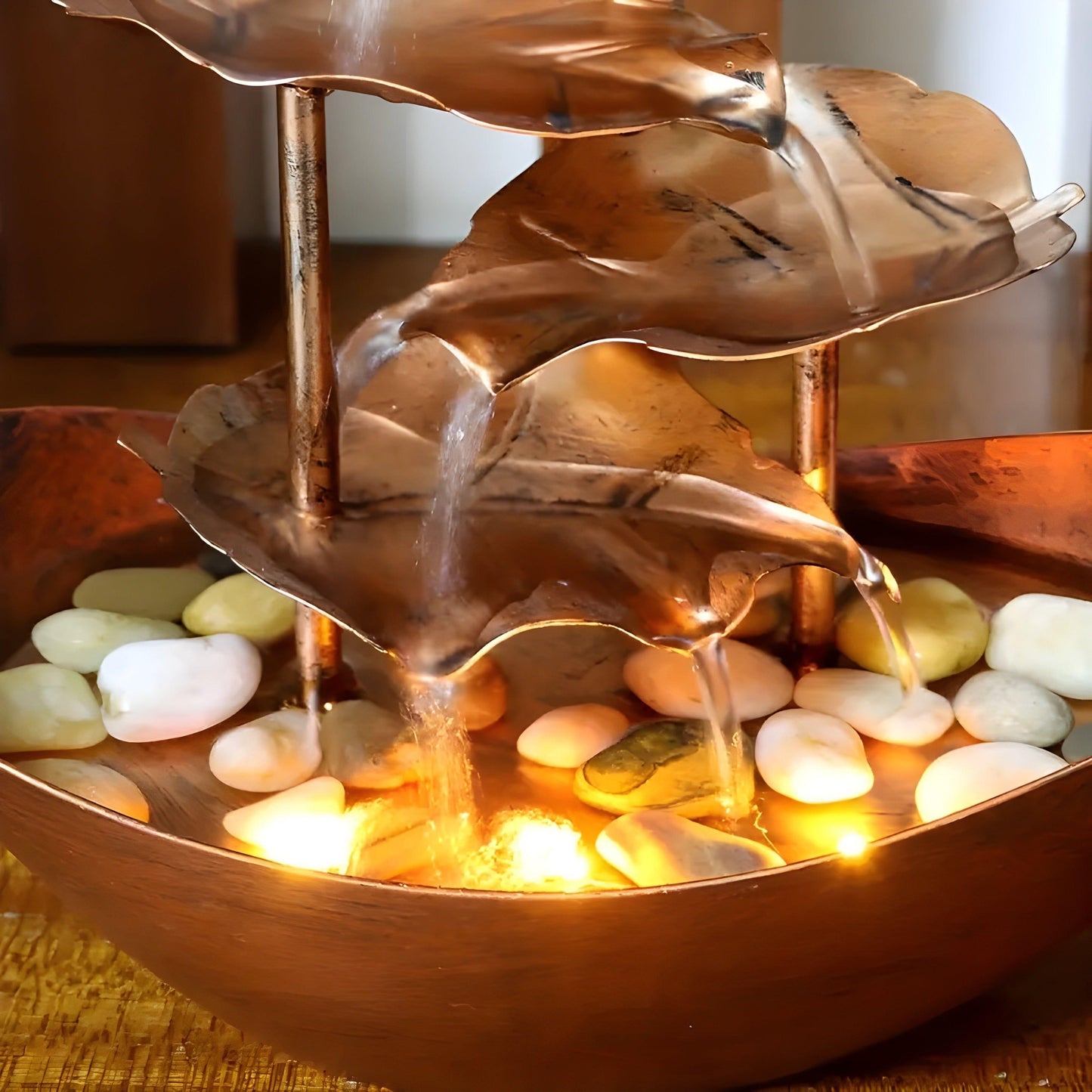 IronLeaf Fountain – Vintage Iron Leaf Tabletop Fountain with LED Light for Home & Office Decor