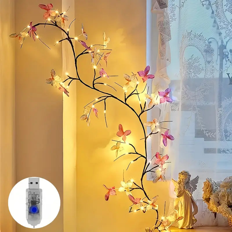 Flexible LED Willow Branch Night Light with Butterfly Decorations – USB Fairy Light Tree