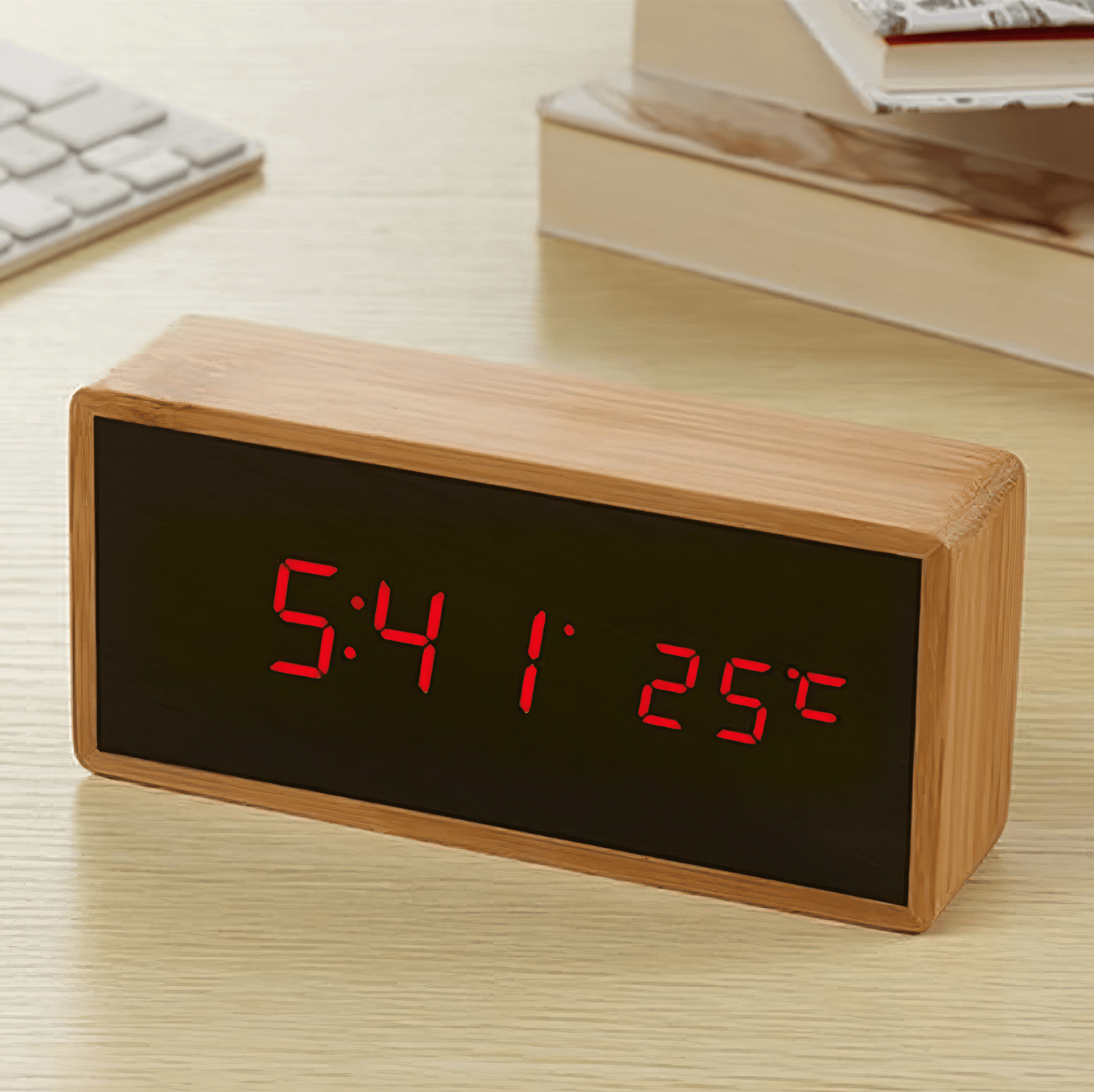 Bamboo LED Digital Alarm Clock – Modern Eco-Friendly Wooden Clock with Temperature Display