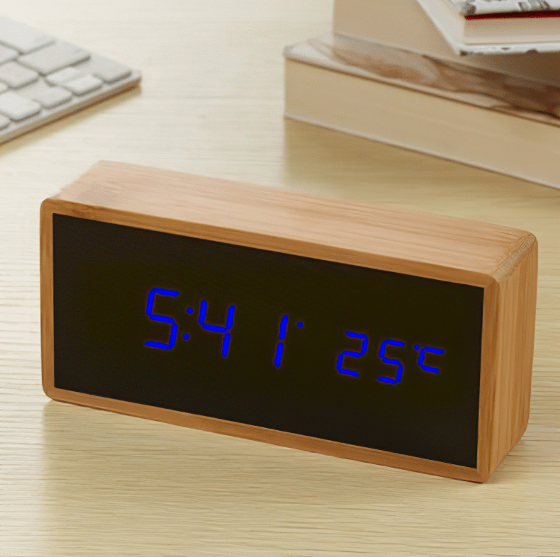 Bamboo LED Digital Alarm Clock – Modern Eco-Friendly Wooden Clock with Temperature Display