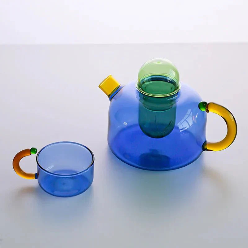 Colorful Glass Teapot Set with Contrast Accents – Heat Resistant & Stylish
