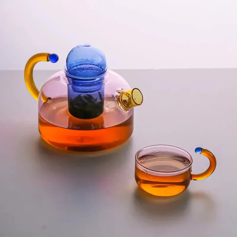 Colorful Glass Teapot Set with Contrast Accents – Heat Resistant & Stylish
