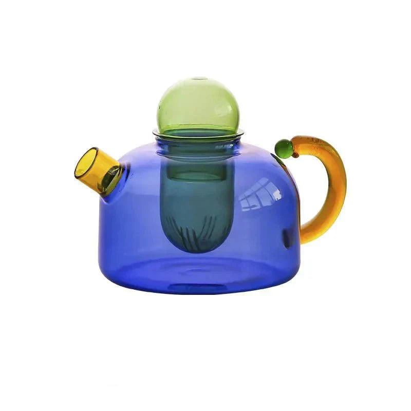 Colorful Glass Teapot Set with Contrast Accents – Heat Resistant & Stylish