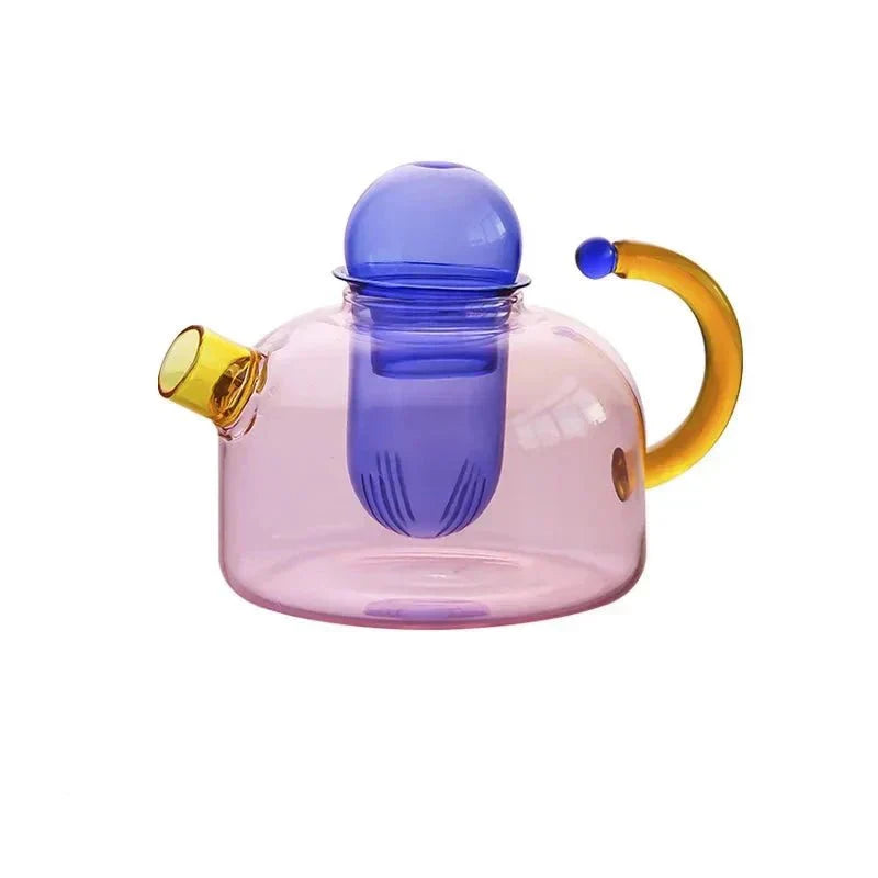 Colorful Glass Teapot Set with Contrast Accents – Heat Resistant & Stylish