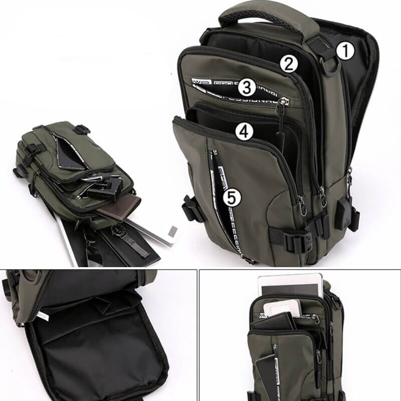 Waterproof Oxford Crossbody Bag, Anti-Theft Sling Bag, USB Charging & Multi-Pocket Design