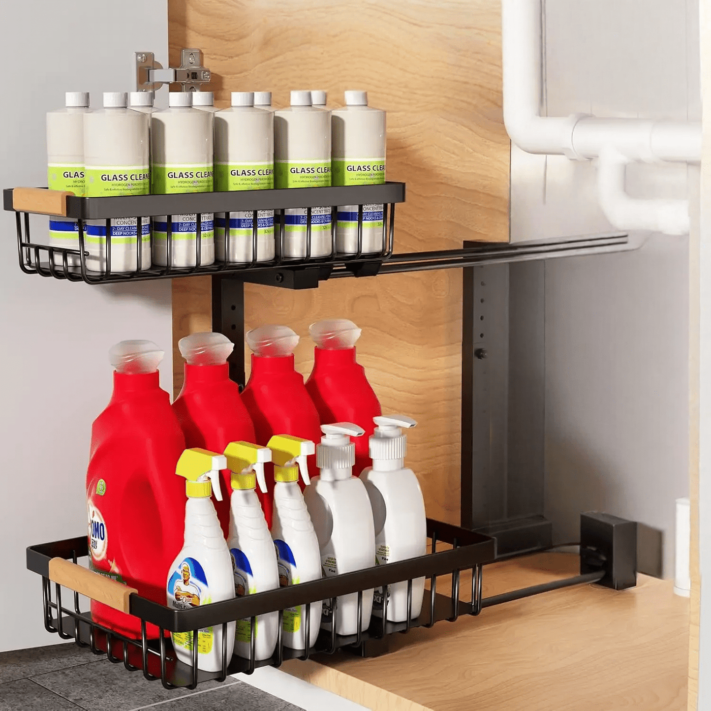 Curcura – Heavy-Duty Adjustable Steel Under Sink Organizer for Kitchen & Bathroom