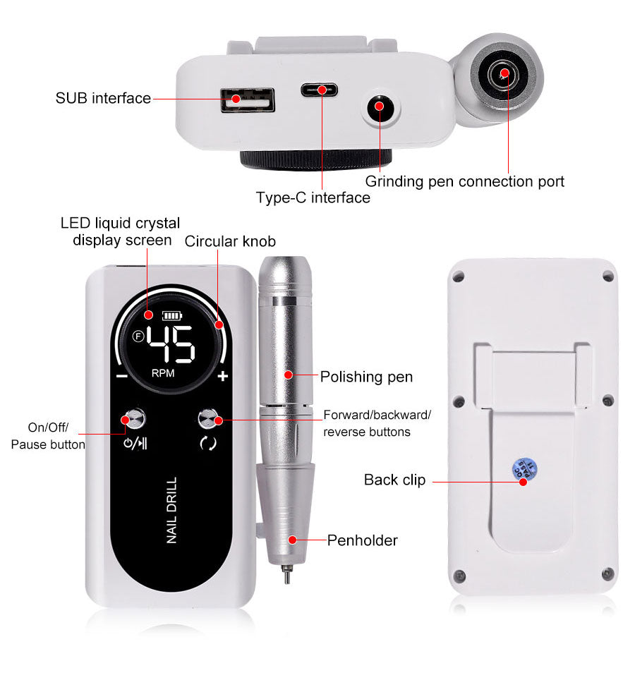 ProNail 45000RPM Electric Nail File – Portable Rechargeable E-File for Manicure & Acrylic Nails | Low Noise