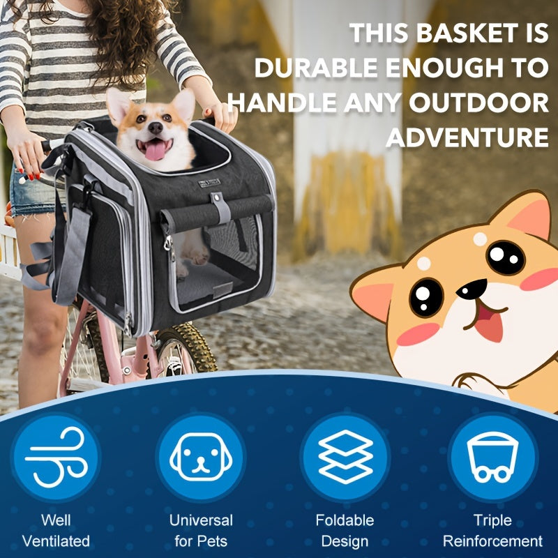 Expandable Pet Bike Basket – Comfortable & Safe Bicycle Carrier for Small Dogs and Cats