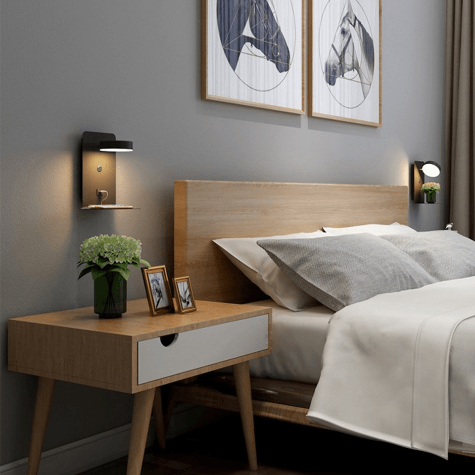 Multi-Angle Bedside Lamp with USB Charging Station & Built-In Shelf – Adjustable LED Lighting
