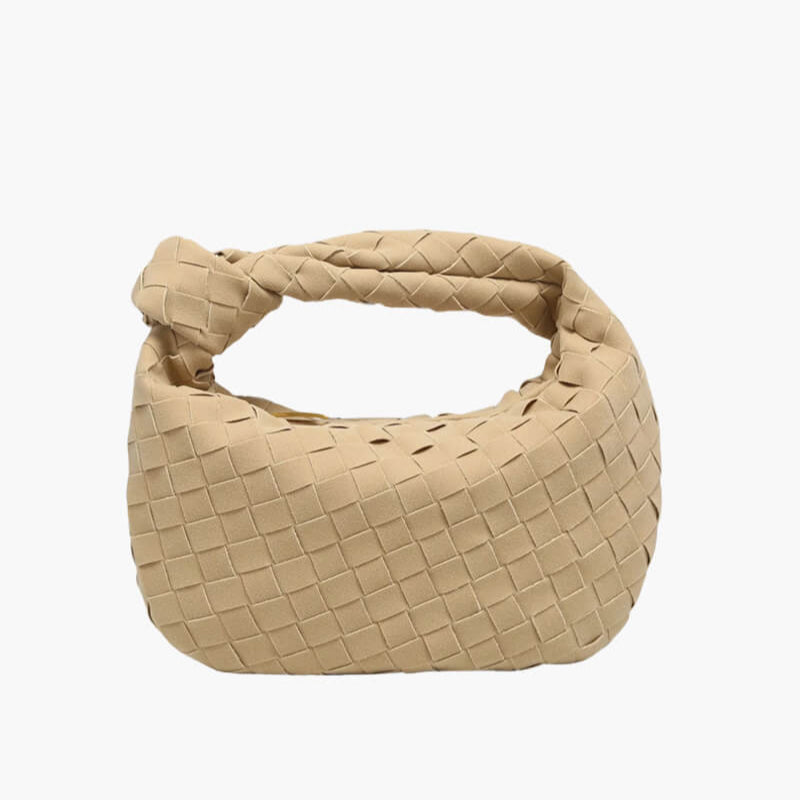 Elsa – Stylish Mini Suede Bag with Woven Knot Design & Gold Accents
