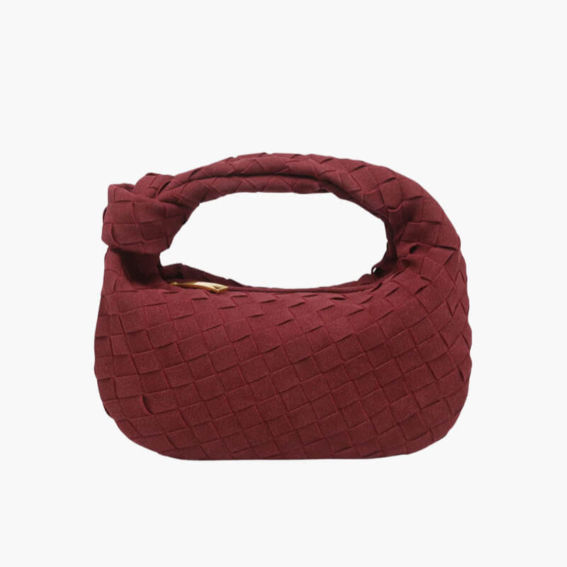 Elsa – Stylish Mini Suede Bag with Woven Knot Design & Gold Accents