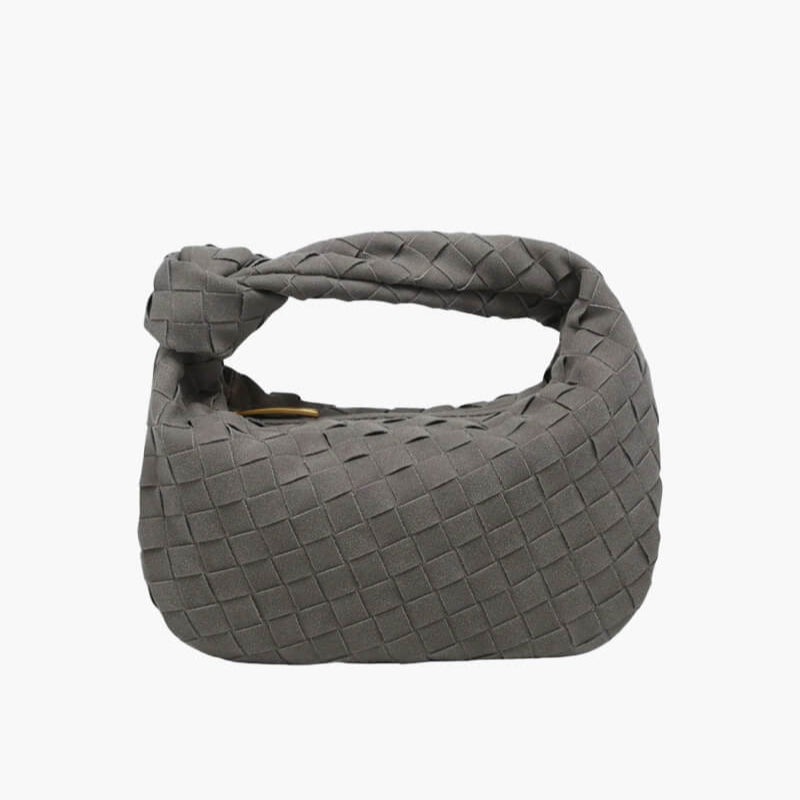 Elsa – Stylish Mini Suede Bag with Woven Knot Design & Gold Accents