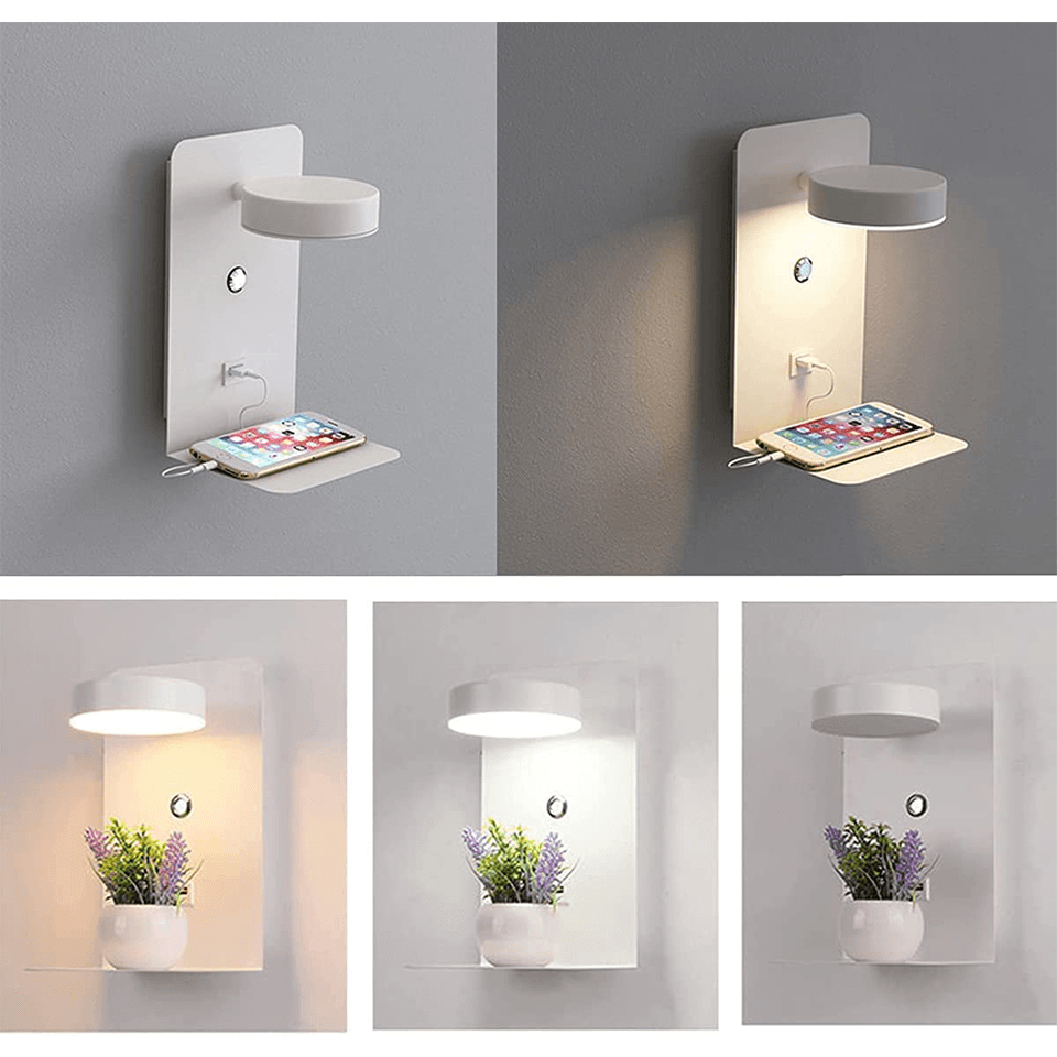 Multi-Angle Bedside Lamp with USB Charging Station & Built-In Shelf – Adjustable LED Lighting