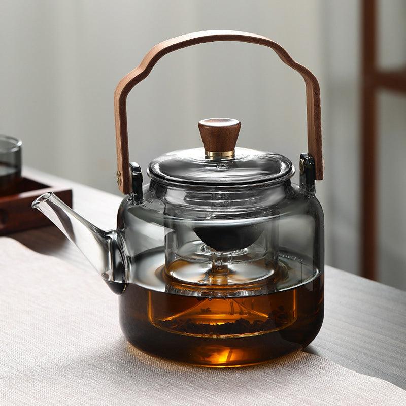 Serenya – Smoked Glass & Wood Tea Infuser | Elegant Teaware for Loose Leaf Brewing
