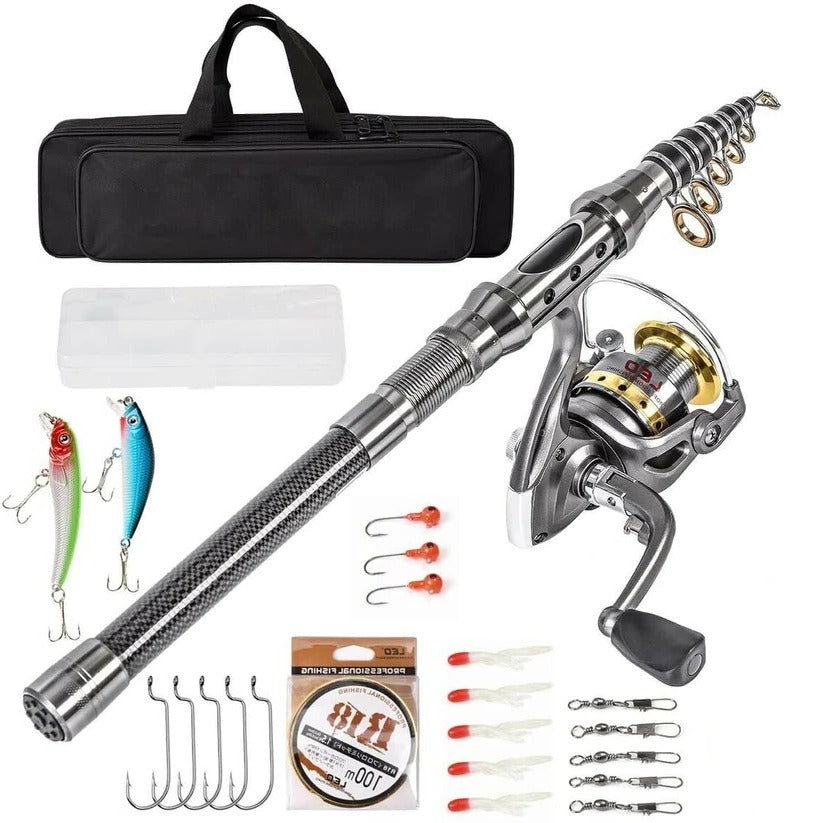 Carbon Fibre Telescopic Fishing Rod & Reel Set – Portable Fishing Kit for Sea & Freshwater