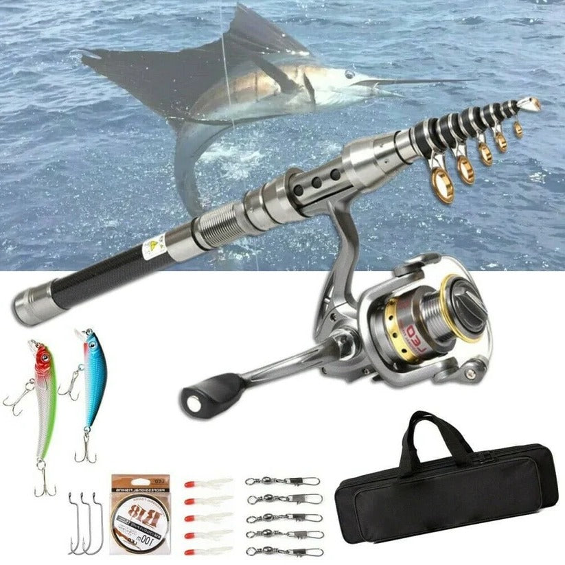 Carbon Fibre Telescopic Fishing Rod & Reel Set – Portable Fishing Kit for Sea & Freshwater