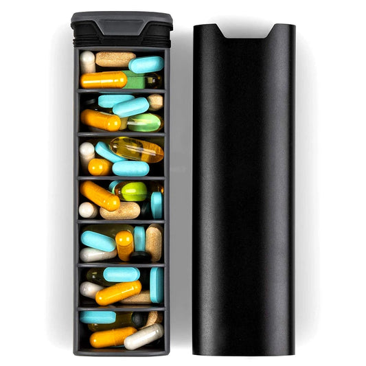 MediEase Weekly Pill Organizer – Elegant Wooden & Aluminium Pill Box