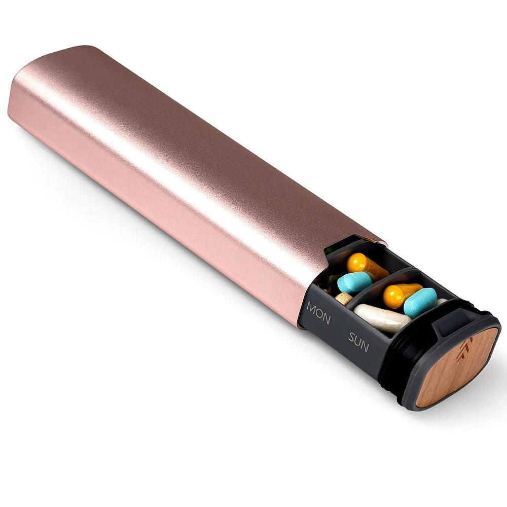 MediEase Weekly Pill Organizer – Elegant Wooden & Aluminium Pill Box