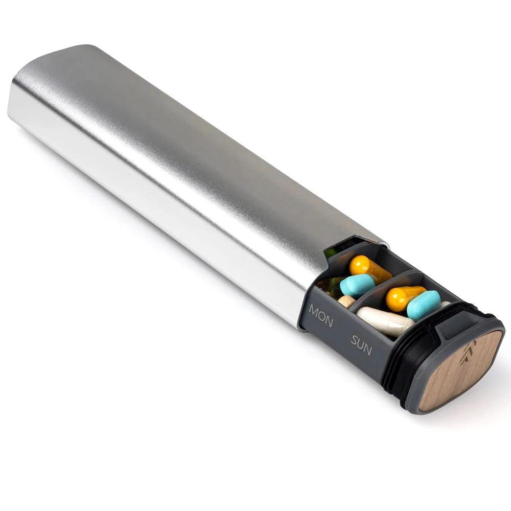 MediEase Weekly Pill Organizer – Elegant Wooden & Aluminium Pill Box