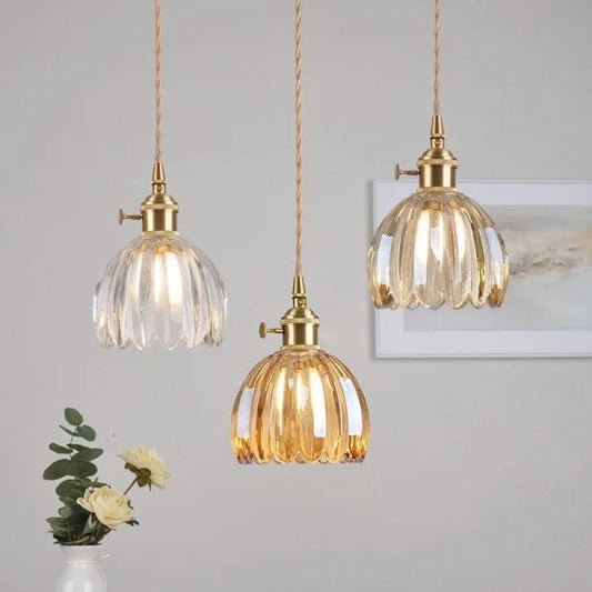Japanese Retro Glass Flower Pendant Light – Elegant Vintage Hanging Lamp