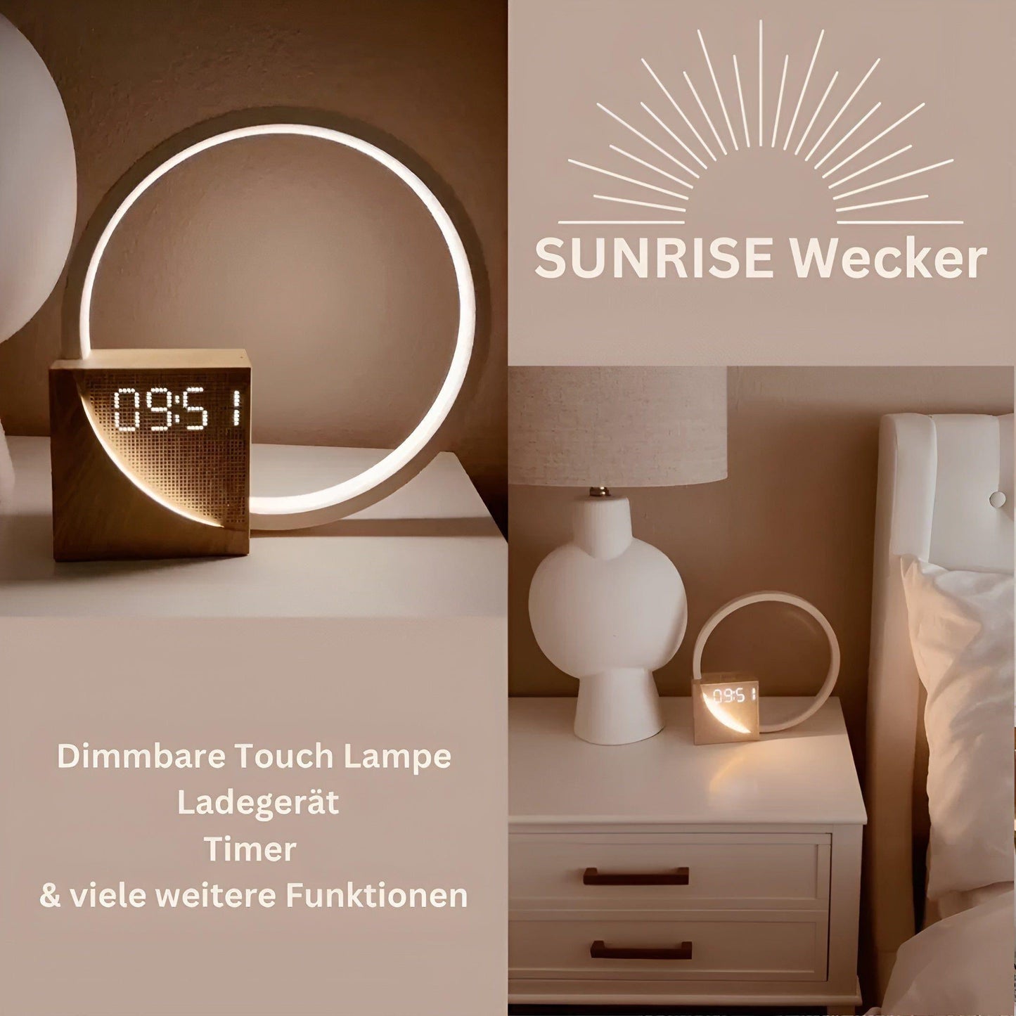 Smart Snooze – Sunrise Simulation Alarm Clock with Dimmable Touch Lamp & Soothing Sounds