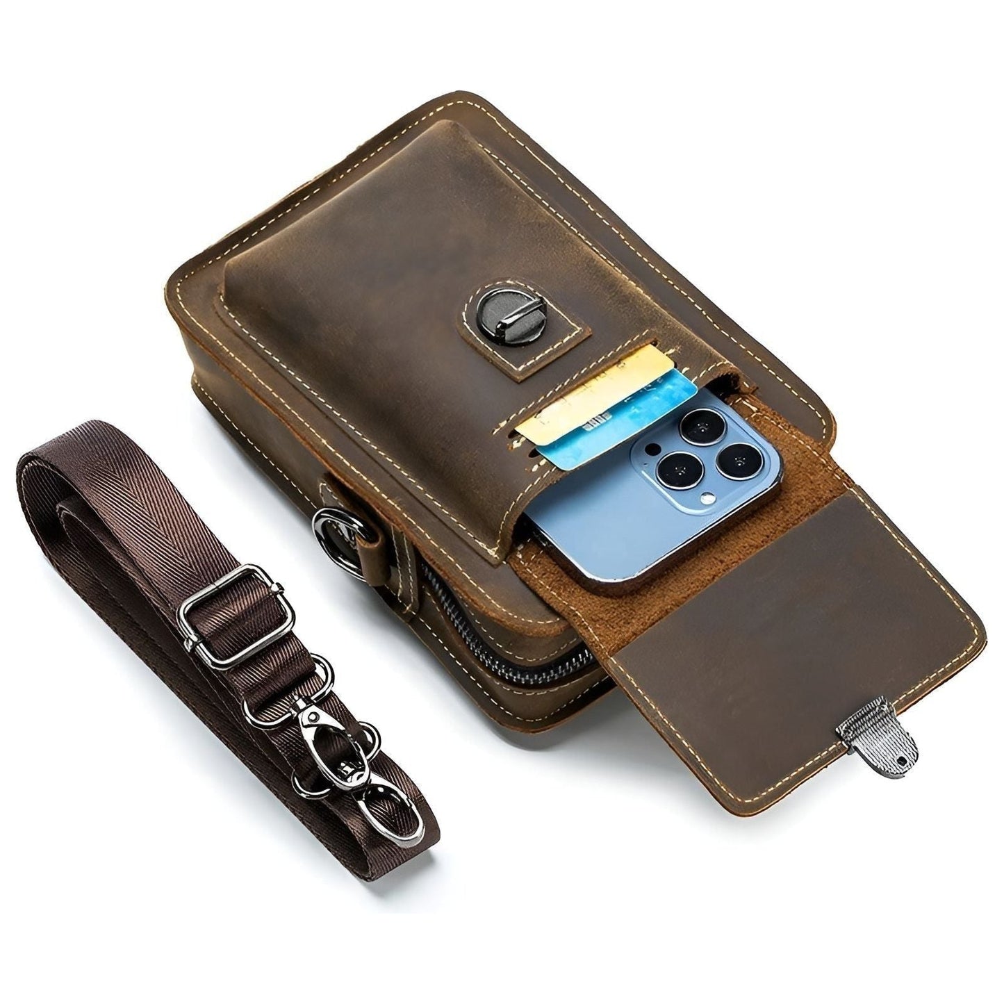 Vidal Bag – Functional Leather Waist Bag for Men with Adjustable Strap and Multi-Pocket Design