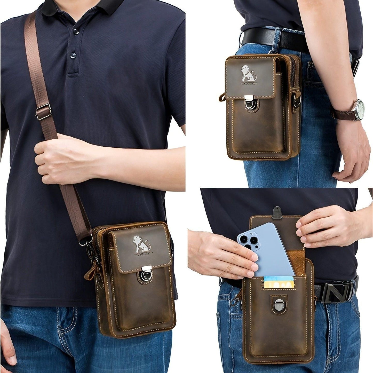 Vidal Bag – Functional Leather Waist Bag for Men with Adjustable Strap and Multi-Pocket Design