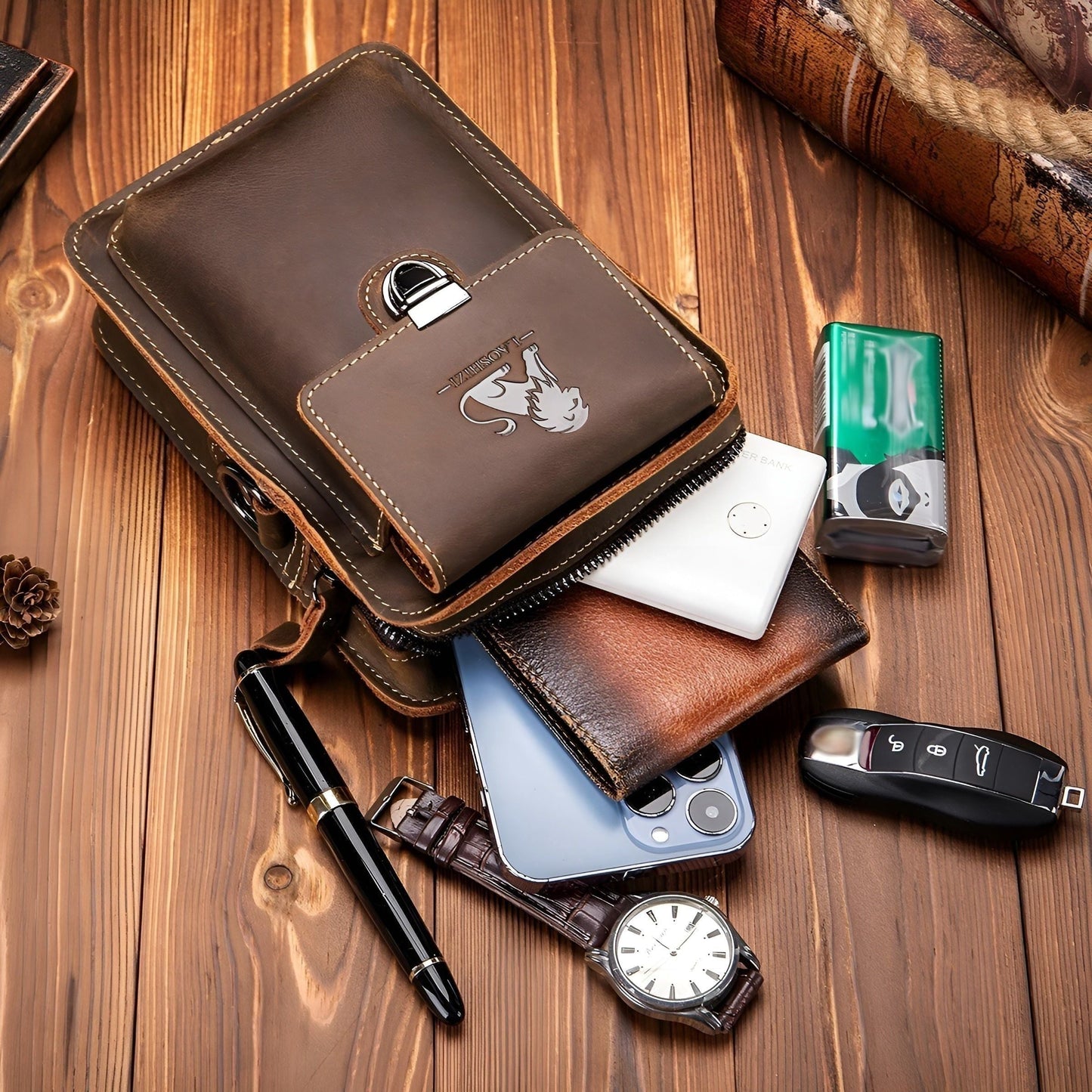 Vidal Bag – Functional Leather Waist Bag for Men with Adjustable Strap and Multi-Pocket Design