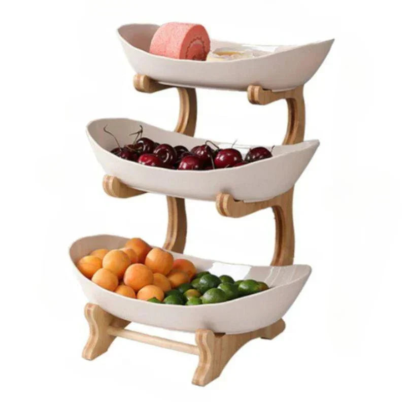 BambuNest – Modern Bamboo Fruit Basket with Removable Trays & Multi-Tier Design