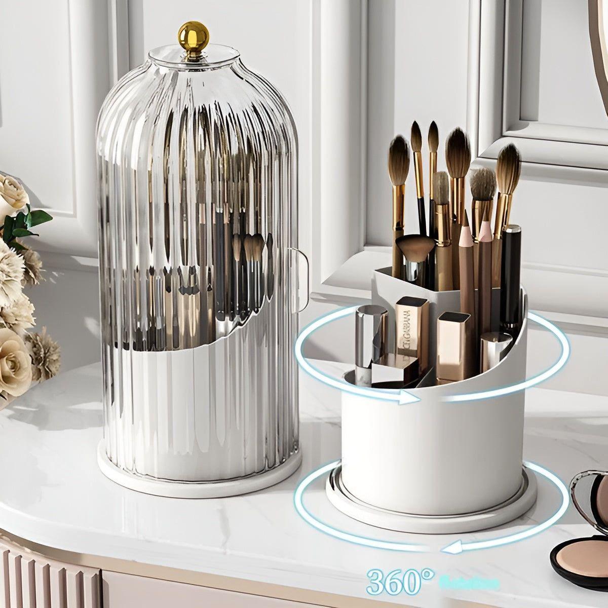 Beauty SpinMate – 360° Rotating Makeup Brush Holder & Cosmetic Organiser with Dustproof Lid