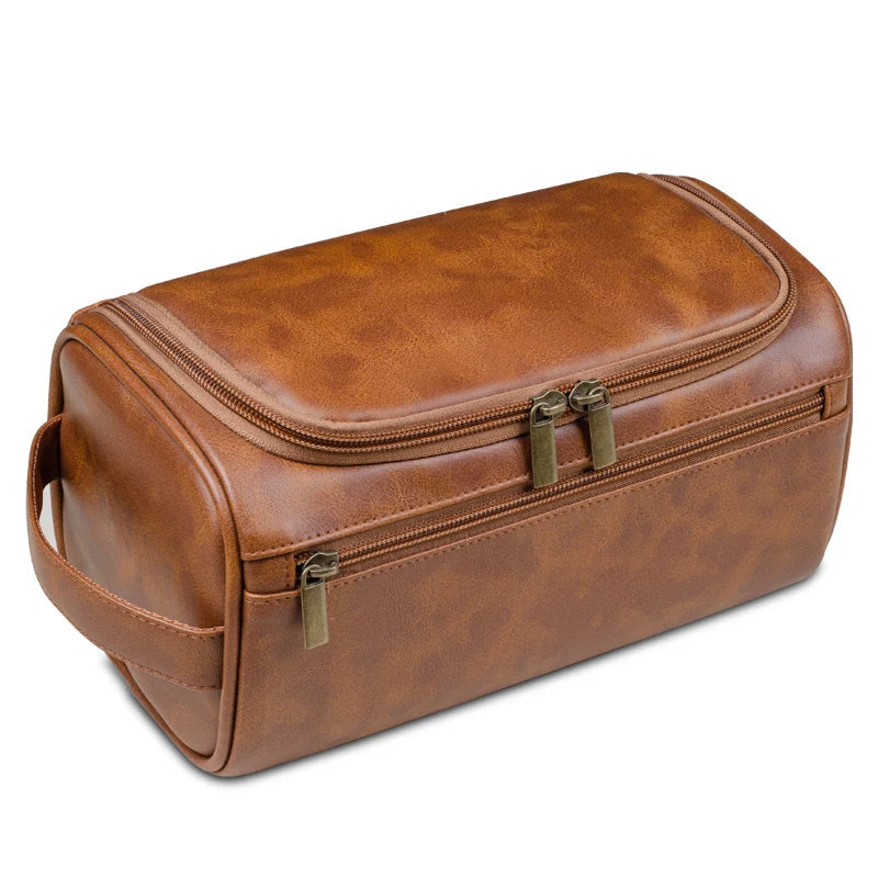 Premium Leather Toiletry Bag for Men – Waterproof Hanging Travel Wash Bag