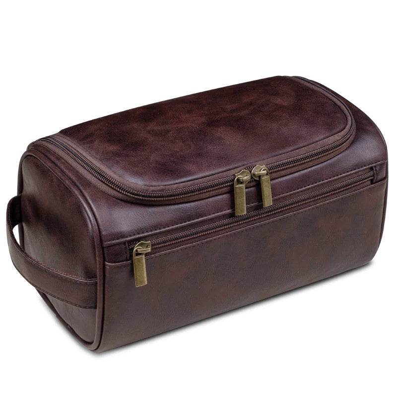 Premium Leather Toiletry Bag for Men – Waterproof Hanging Travel Wash Bag