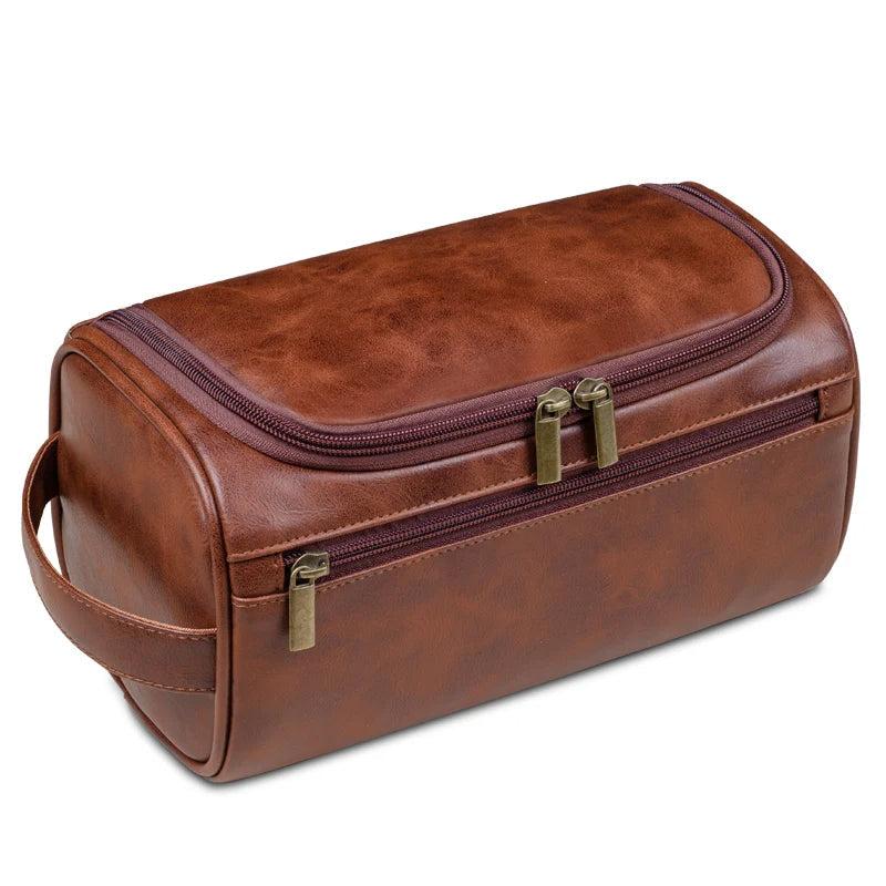 Premium Leather Toiletry Bag for Men – Waterproof Hanging Travel Wash Bag