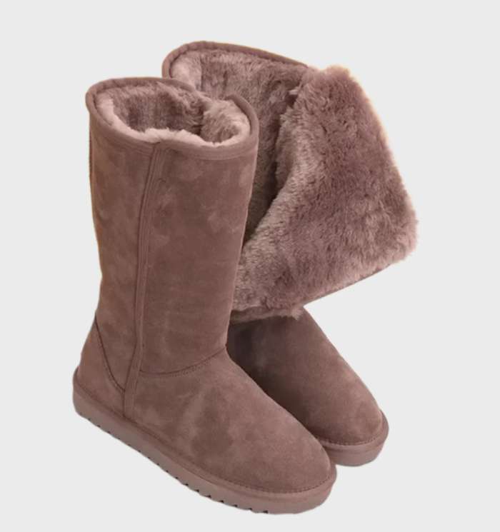 Nina | Warm & Waterproof Suede Sheepskin Boots with Side Zipper
