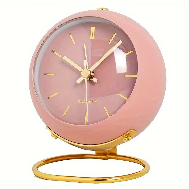 Buzzley Retro Silent Alarm Clock – Vintage Metal Analogue Clock with Night Light
