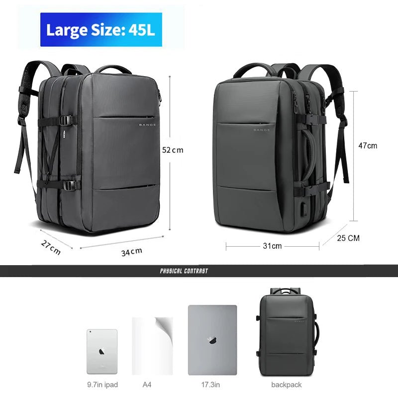 URBANFORM Business Backpack – Expandable, Waterproof, USB Charging Port & 17.3" Laptop Compartment