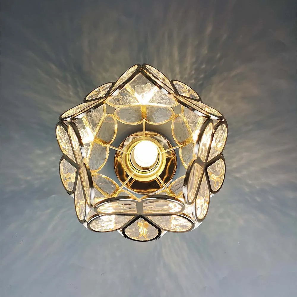 Artistic Glass Ceiling Light with Floral Pattern – Vintage Flush Mount Fixture