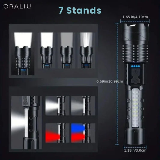 Zoomable LED Flashlight – 3KM Range, Ultra Bright & Durable