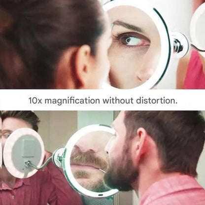 Claravue LED Magnifying Mirror with Flexible Gooseneck – 10x Zoom, Daylight LEDs & Suction Mount