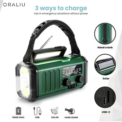 Solar Emergency Radio with Power Bank – Hand Crank & LED Torch for Camping and Outdoor Use