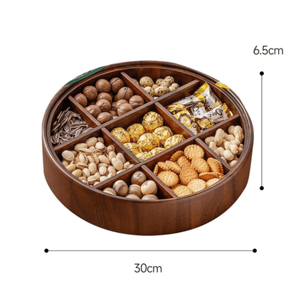 BambooSpin – 9-Compartment Serving Tray with Rotating Lid | Premium Bamboo Snack Platter