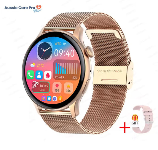 Smart Gold Women’s Smartwatch – Elegant Stainless Steel Design with Activity Tracking & Notifications