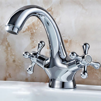 Industrial Wide-Spread Bathroom Faucet with Dual Cross Handles – Brass Construction