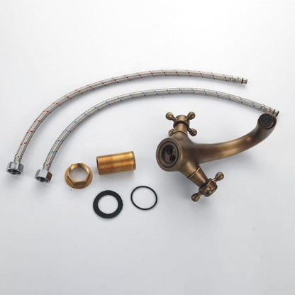 Industrial Wide-Spread Bathroom Faucet with Dual Cross Handles – Brass Construction