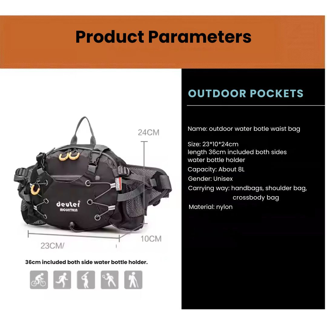 Waterproof Hiking Waist Bag – 5L Bum Bag with Zippered Pockets for Walking & Outdoor Adventures