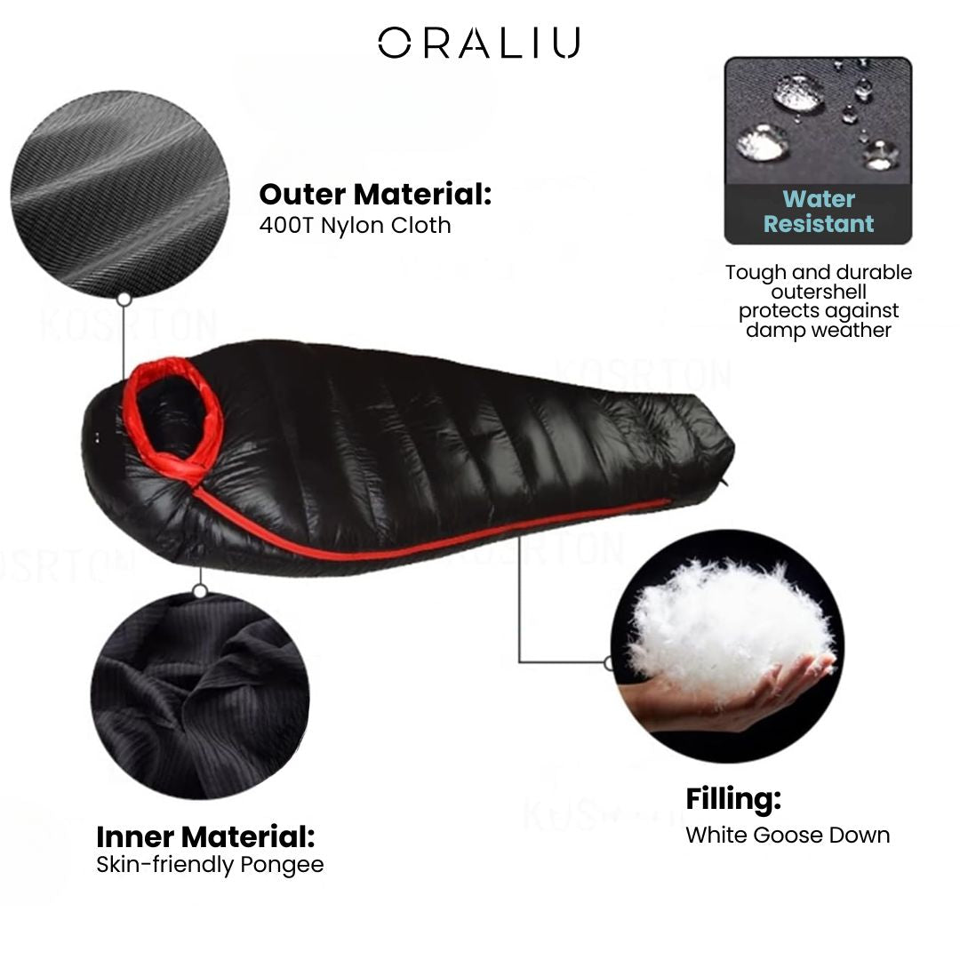 Winter Sleeping Bag – Down Insulated, 400T Ripstop Nylon, -20°C Rated