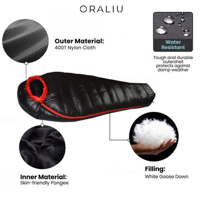 Winter Sleeping Bag – Down Insulated, 400T Ripstop Nylon, -20°C Rated